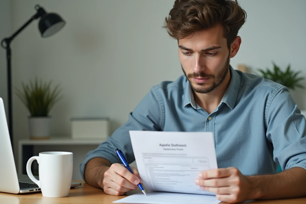 Jeune apprenti relisant attentivement un formulaire de rupture de contrat d'apprentissage à son bureau