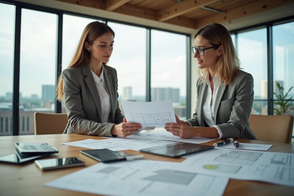 Jeune architecte discutant d echantillons de metal