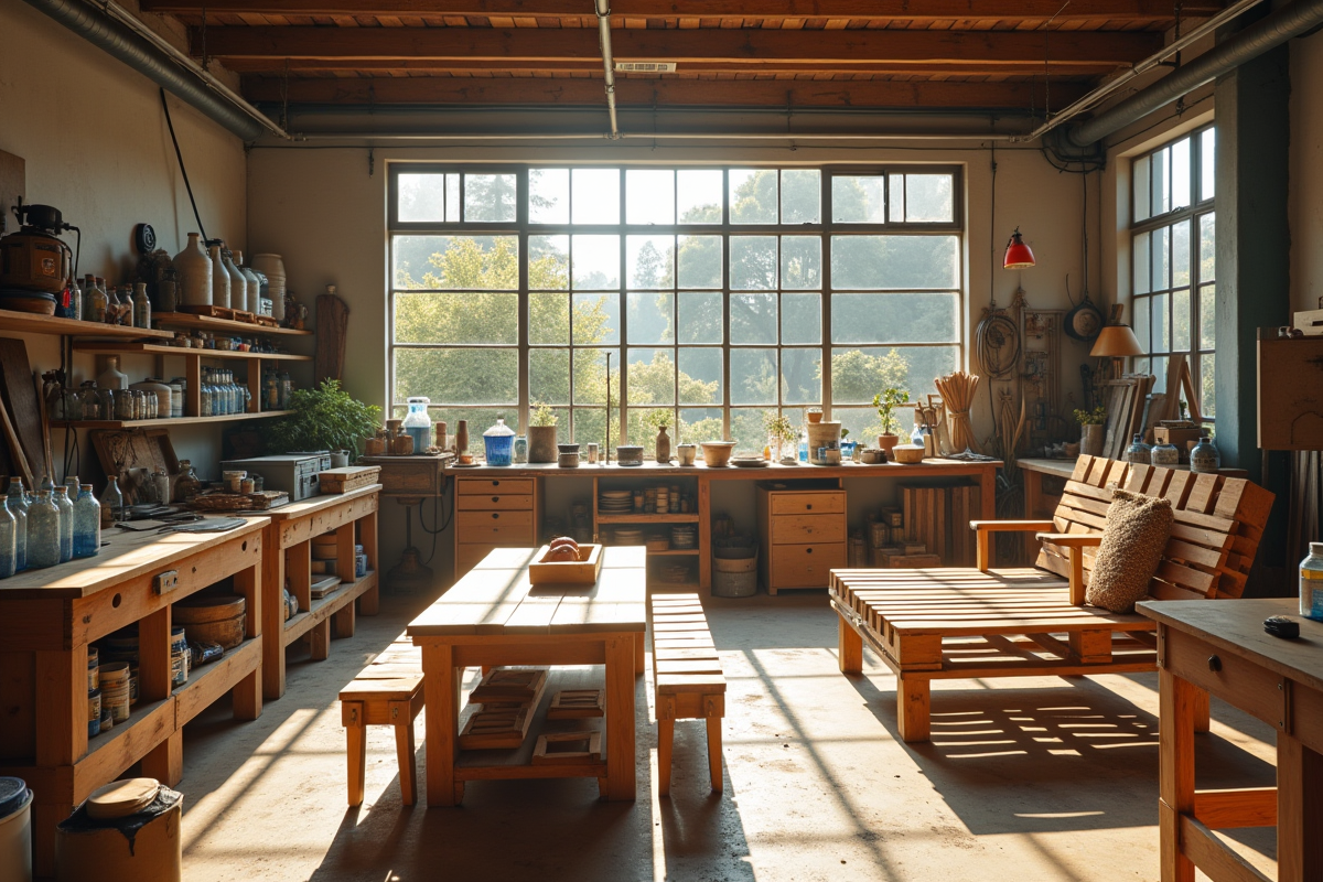 Atelier de fabrication de meubles recyclés avec palettes en bois