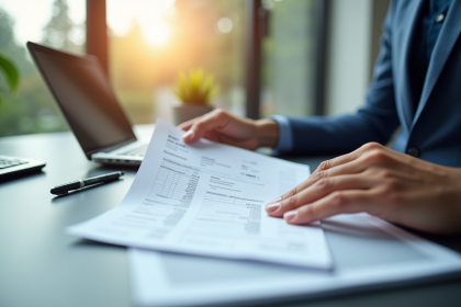 Bureau moderne avec facture et calculatrice pour la TVA