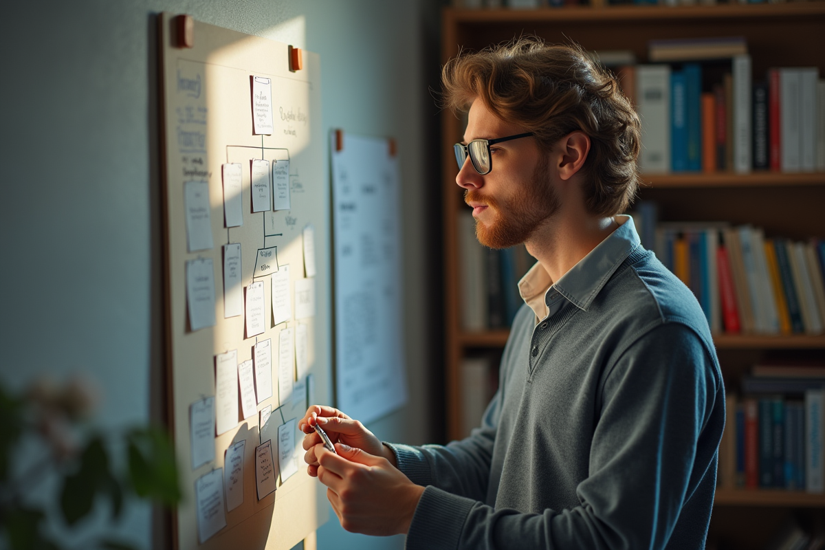 Chercheur analysant des diagrammes organisationnels