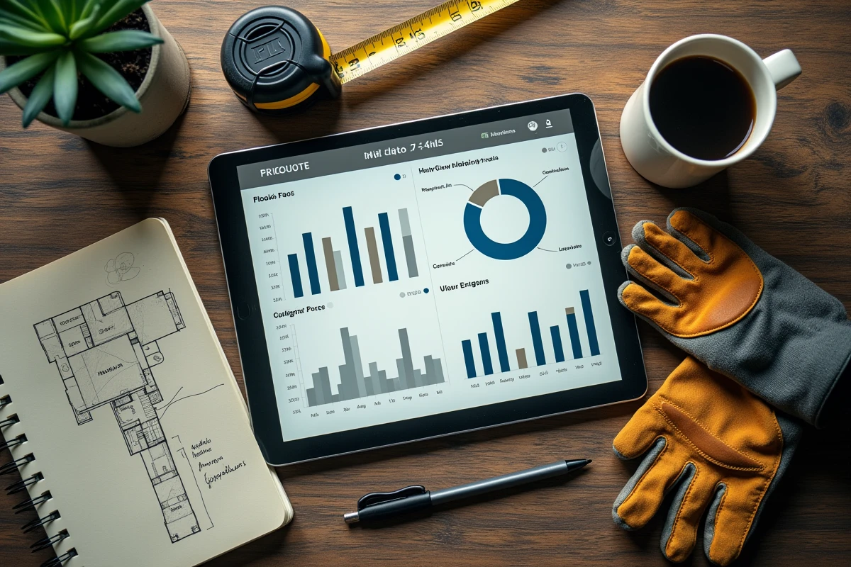 Comparaison entre outils numériques de pilotage de chantier et notes papier traditionnelles sur une table de travail BTP