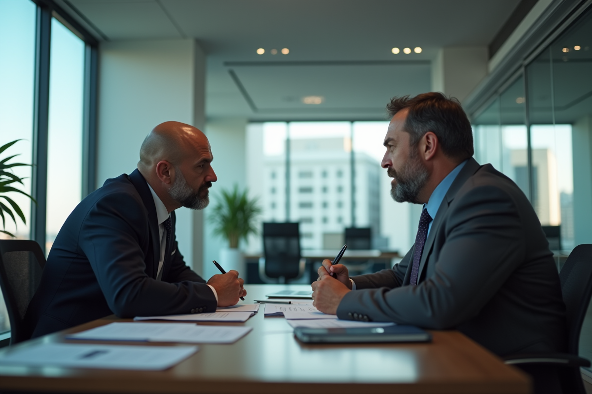 Deux hommes en conflit dans un bureau moderne