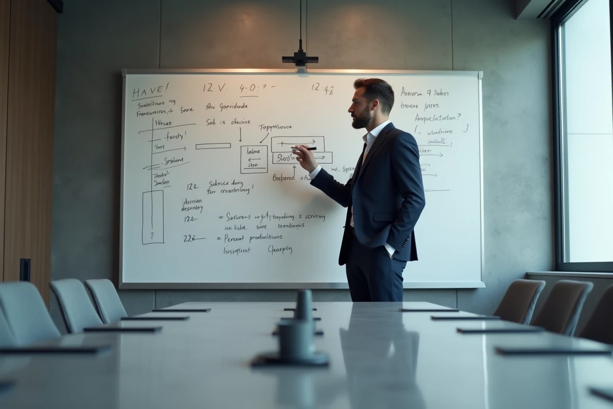 Consultant en affaires présentant une stratégie premium lors d'un atelier exclusif pour professionnels indépendants