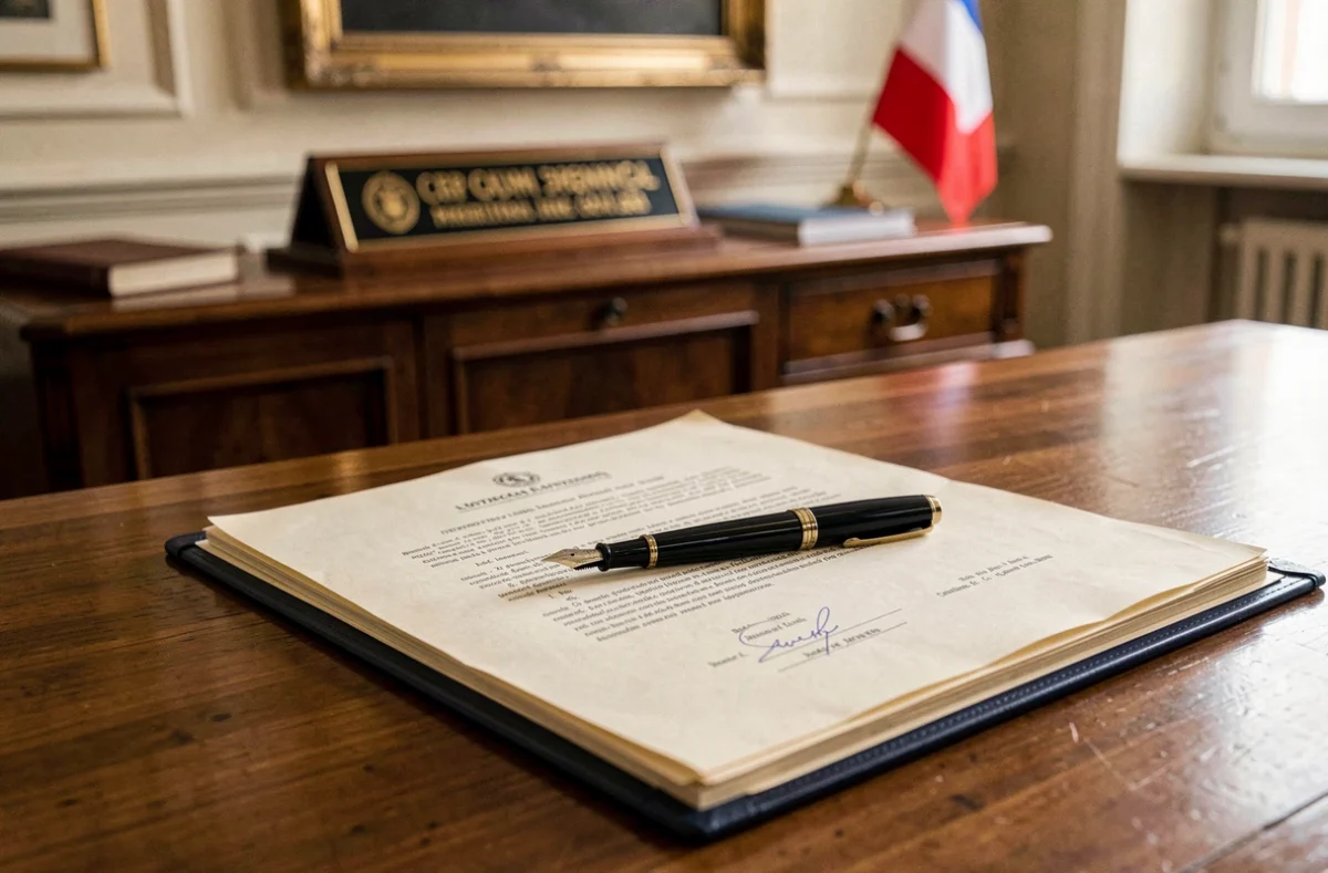 Documents officiels et stylo plume sur un bureau administratif parisien, illustrant les enjeux des nominations et révocations dans la haute fonction publique