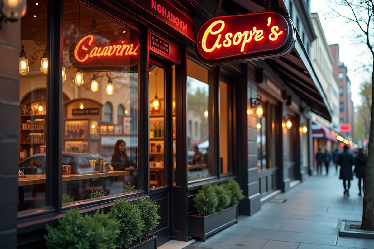 Magasin moderne avec enseigne vintage restaurée en ville
