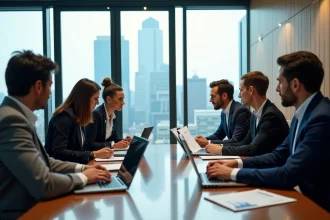 Groupe de professionnels d'affaires en réunion dans un bureau moderne