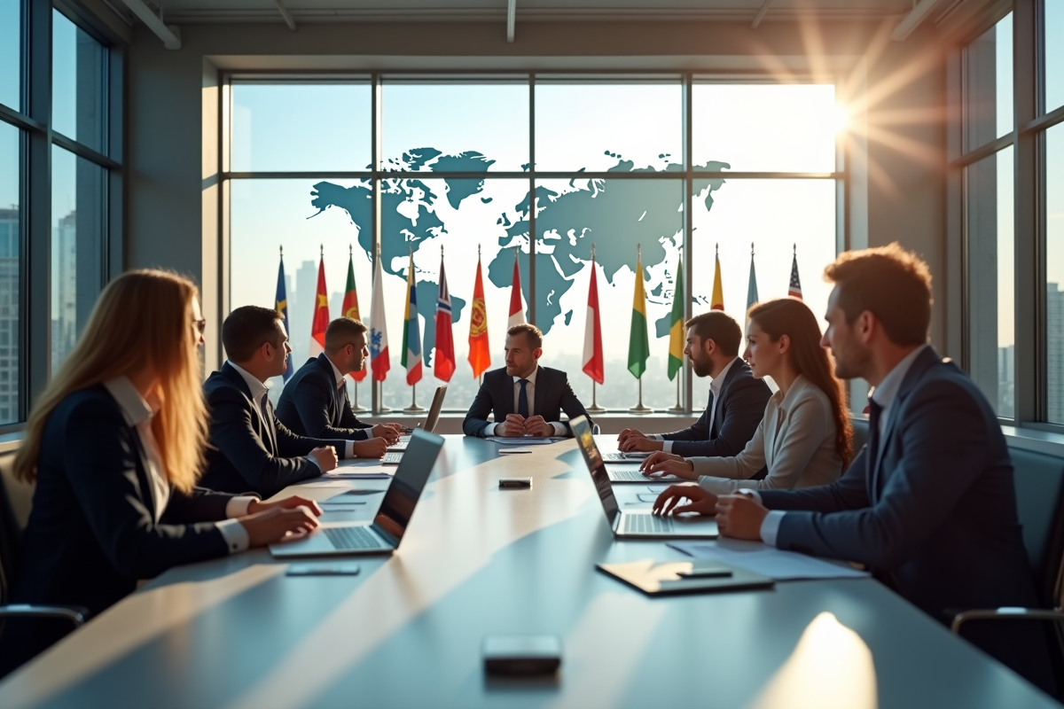 Groupe de professionnels internationaux en réunion d'affaires