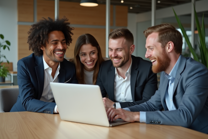 Groupe de professionnels en r&eacute;union dans un bureau moderne
