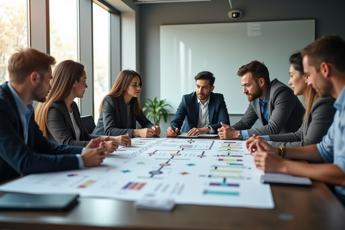 Equipe collaborative travaillant sur un organigramme