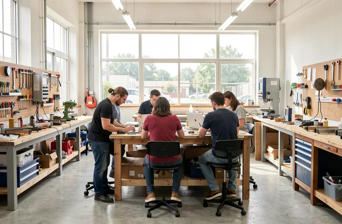Équipe d'une petite entreprise au travail dans un atelier