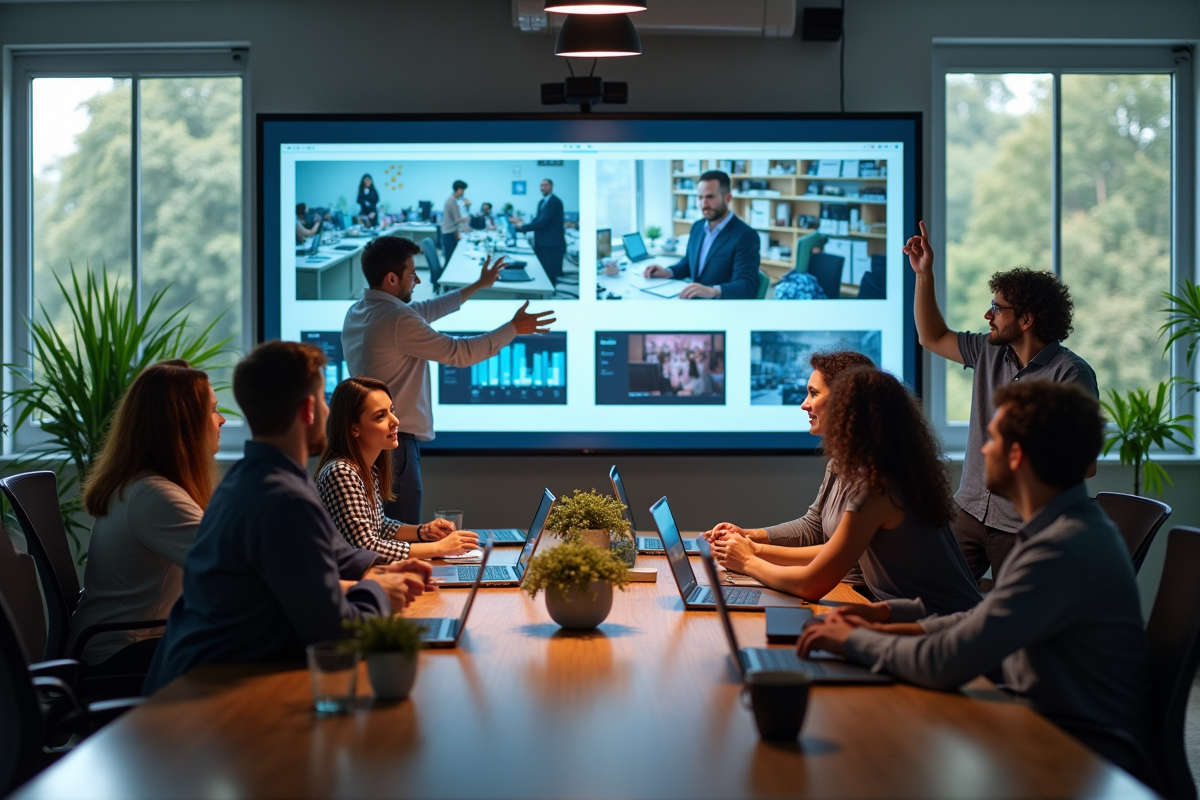 Equipe marketing en brainstorming dans un bureau lumineux