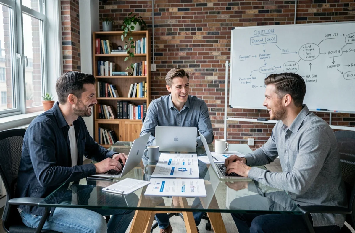 Équipe professionnelle analysant un guide de prix business pour définir une stratégie de croissance digitale