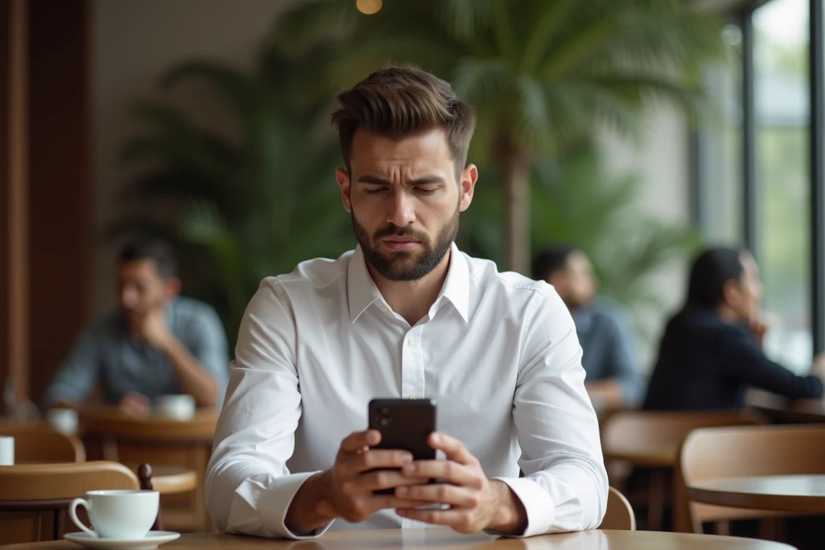 Homme d'affaires isol&eacute; lors d'un &eacute;v&eacute;nement de networking B2B, illustrant les erreurs de r&eacute;seautage professionnel