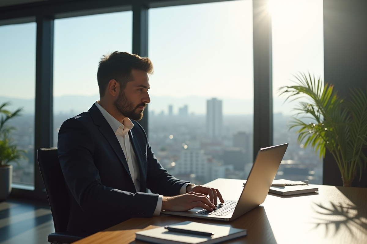Cadre italien confiant dans un bureau moderne à Milan