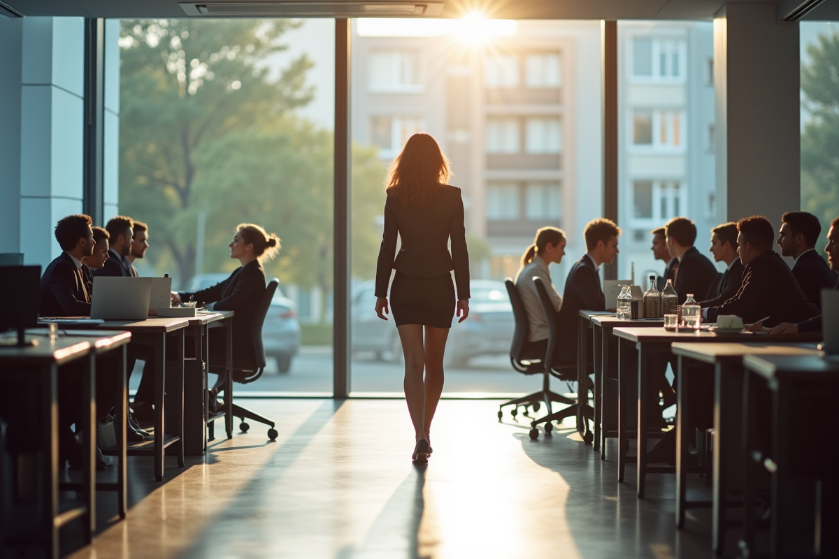 Femme d'affaires revenant au bureau moderne en journée