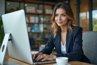 Femme d'affaires confiante au bureau moderne