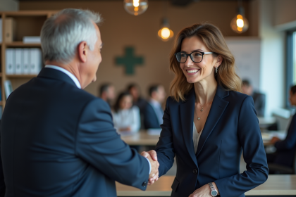 Femme d'affaires en costume serrhando serre la main d'un homme