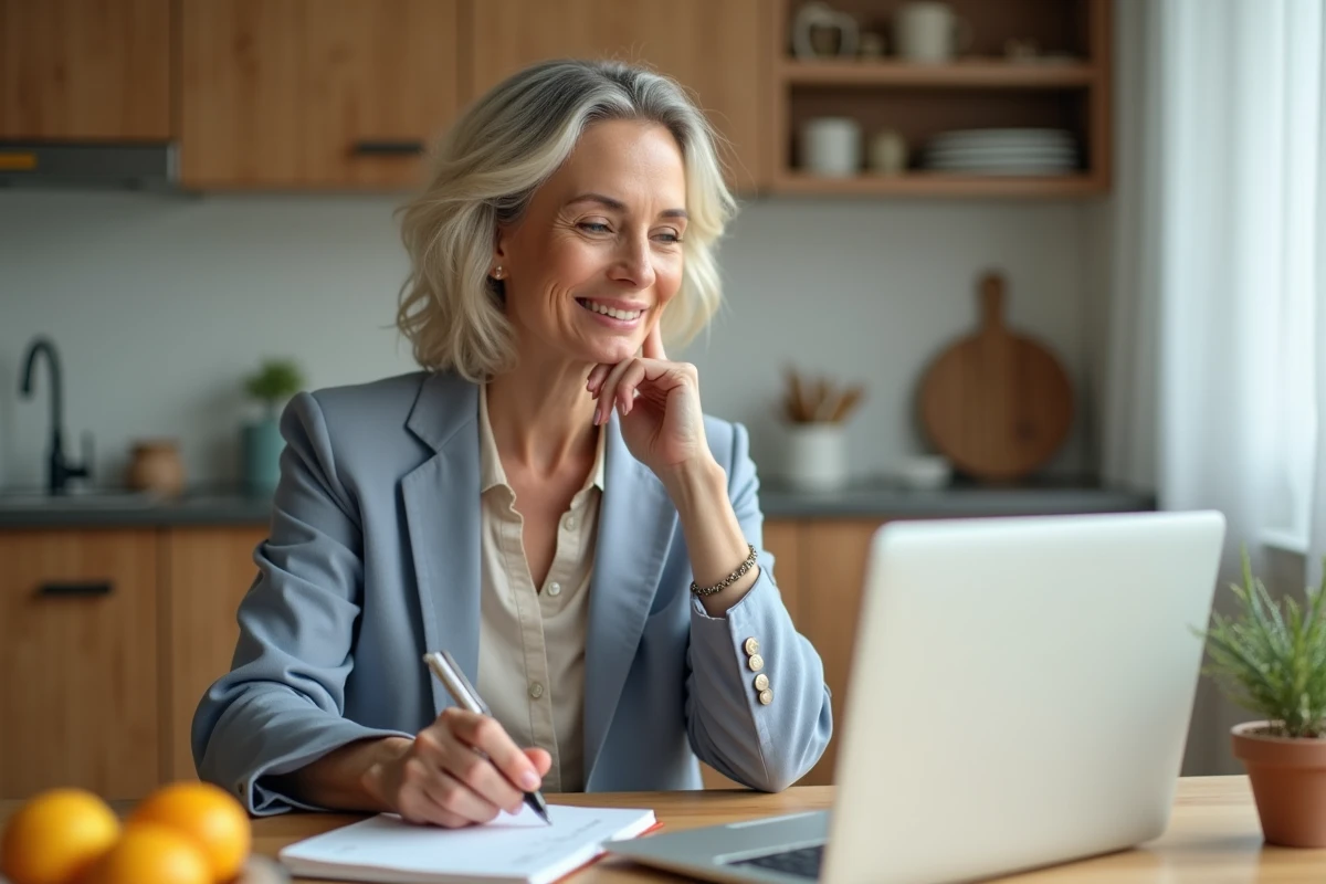Femme au domicile travaillant avec son ordinateur portable