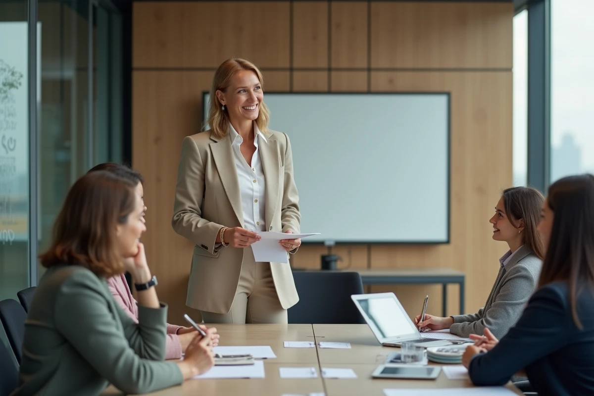 Jeune femme professionnelle présentant un projet en réunion