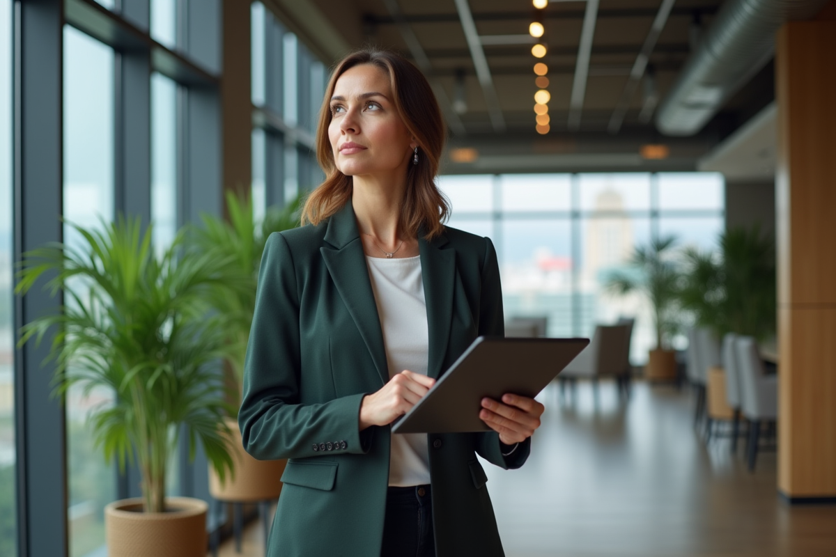 Femme d'affaires avec tablette dans un bureau moderne
