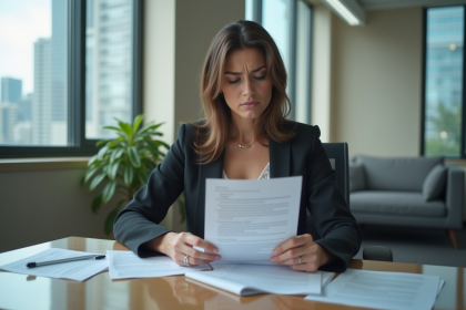 Femme en bureau relisant une offre de relocation
