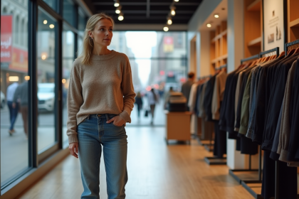 Femme regardant des v&ecirc;tements dans un magasin moderne