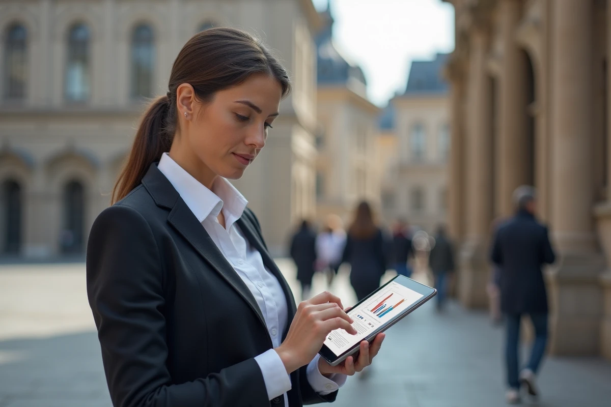 Officielle municipale consultent des statistiques sur une tablette