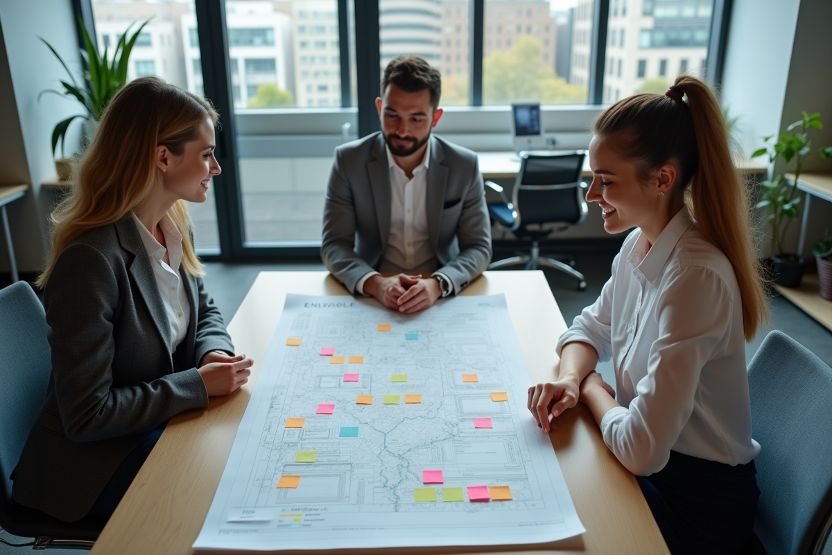 Groupe de professionnels autour d'une carte des risques