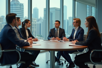 Groupe de professionnels en réunion de travail en entreprise