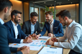 Groupe de professionnels analysant un rapport de risque