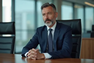 Homme d'affaires en costume dans une salle de réunion