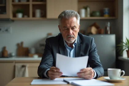Homme d'affaires stress&eacute; lisant des documents importants