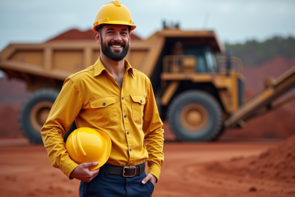 Homme minier souriant avec casque dans un site australien