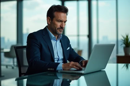 Homme professionnel en costume dans un bureau moderne