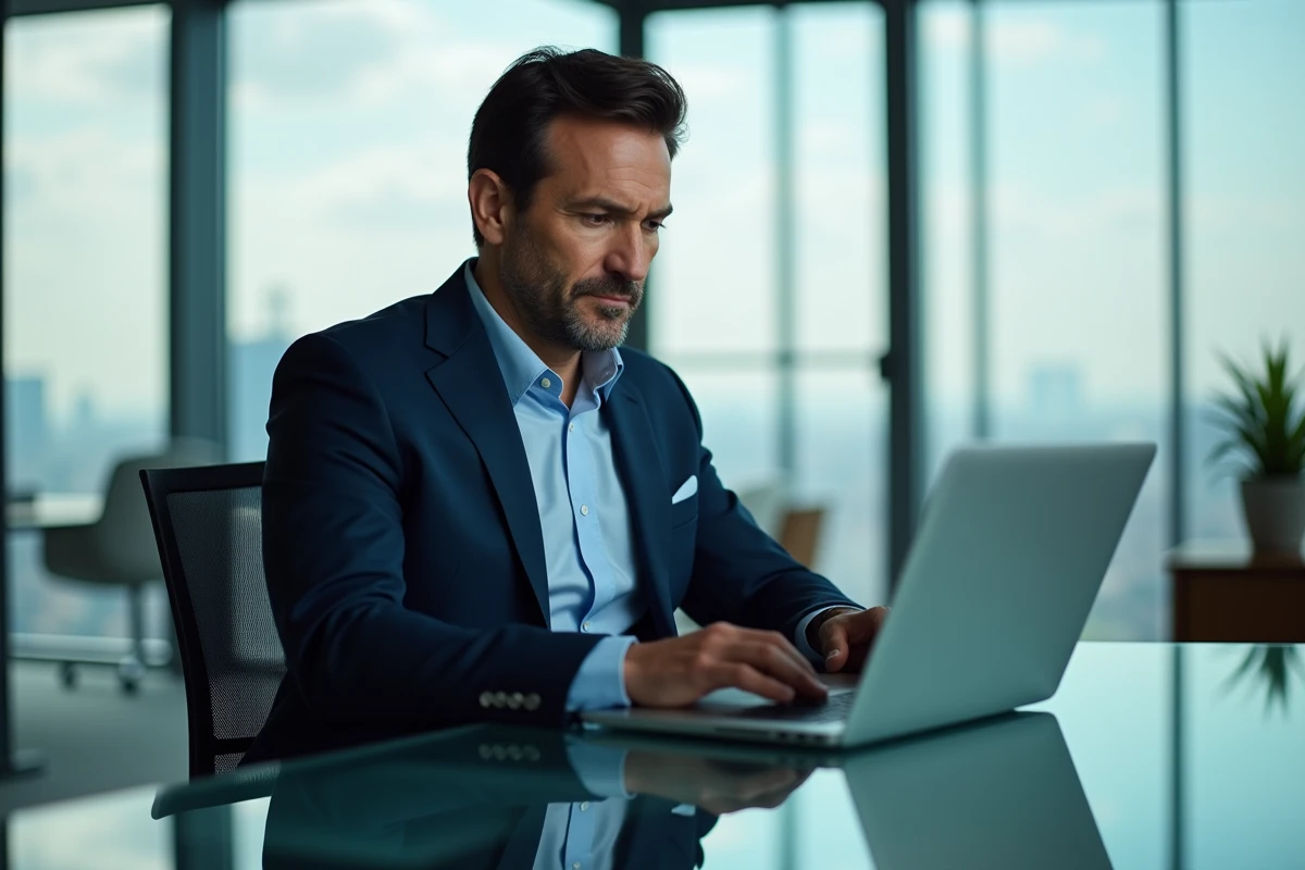 Homme professionnel en costume dans un bureau moderne