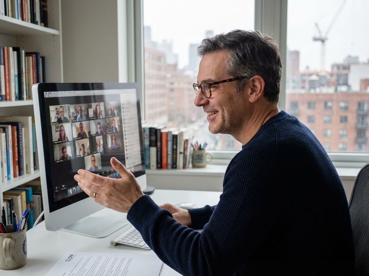 Homme professionnel en visioconference dans un bureau moderne