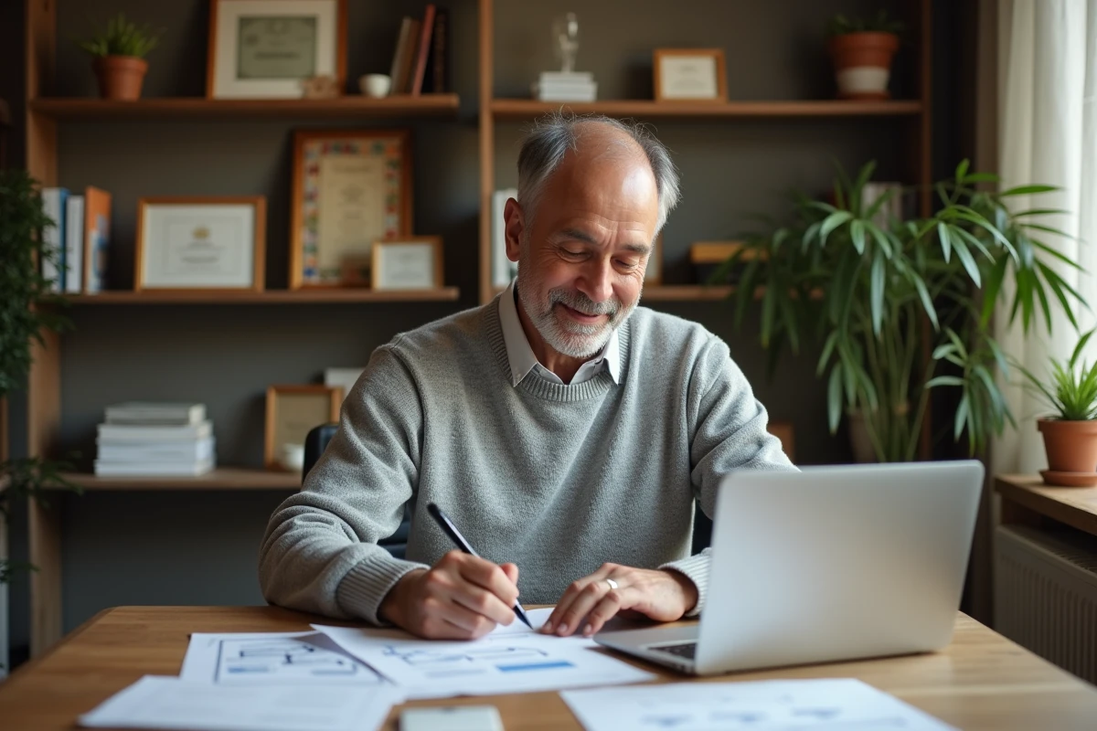 Homme examine un flowchart dans son espace de travail