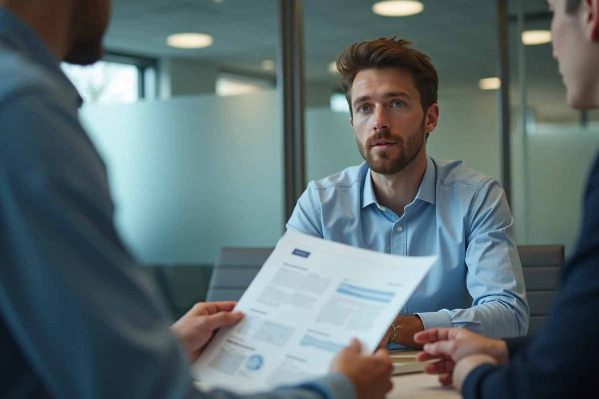 Jeune homme discutant avec un coll&egrave;gue lors d