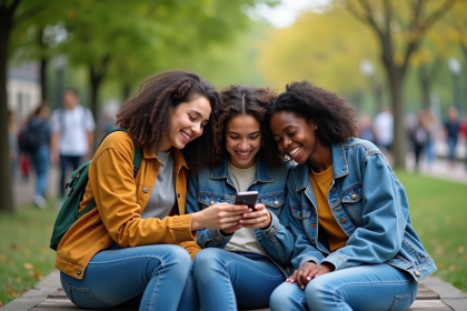 Groupe d'adolescents souriants dans un parc urbain