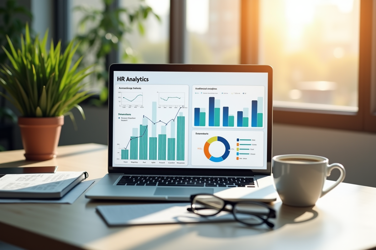 Ordinateur portable avec analyses RH et graphiques
