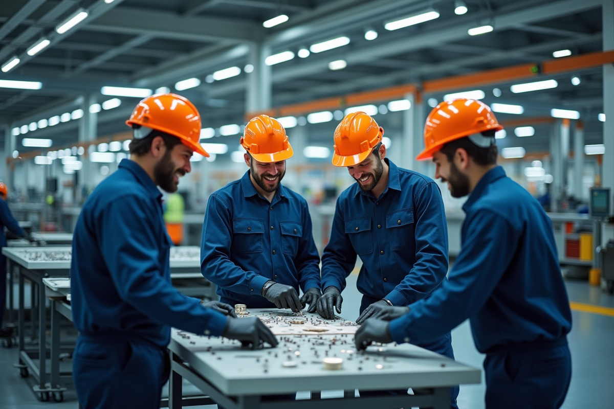 Travailleurs italiens dans une usine automobile high-tech
