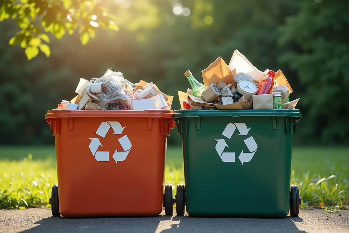 Deux poubelles côte à côte pour le tri des déchets recyclables