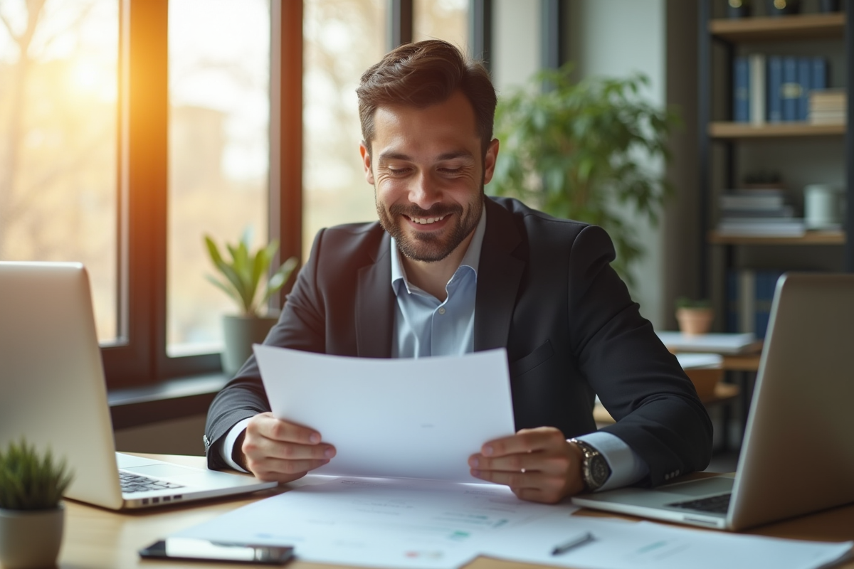 Professionnel RH confiant examinant des documents de salaire