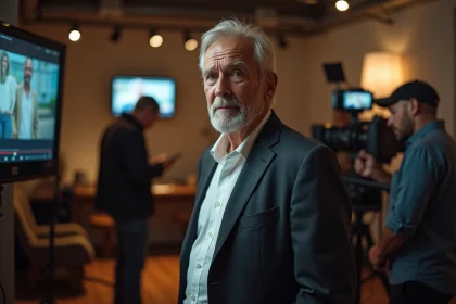 Réalisateur expérimenté sur un plateau de tournage professionnel, illustrant les collaborations cinématographiques de Bruno Pesery