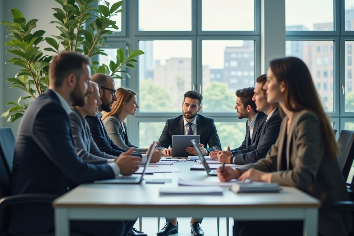 Réunion d'affaires dans un bureau moderne et lumineux