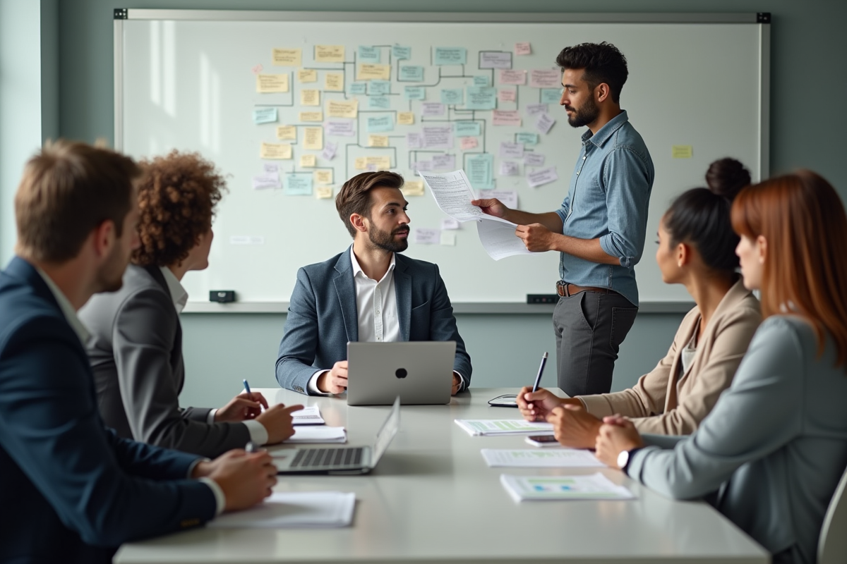 Discussion entre professionnels autour d une table moderne