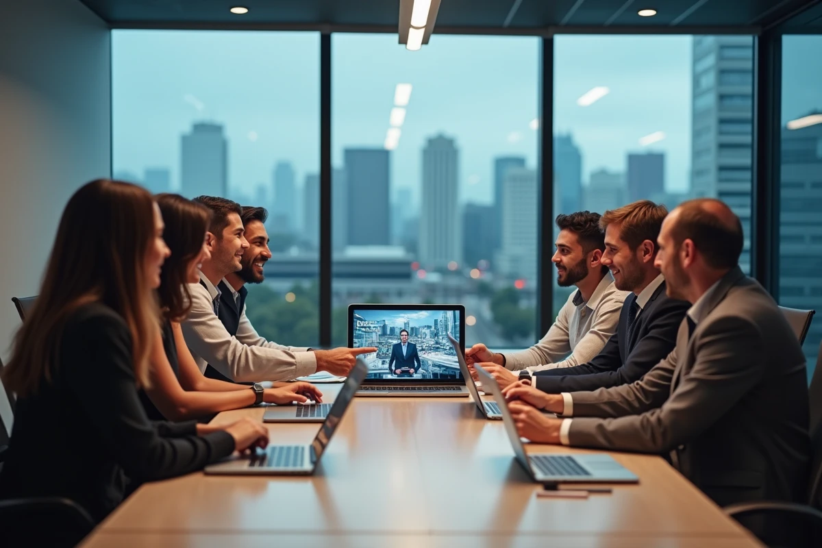 Groupe de professionnels discutant autour d une table en bureau